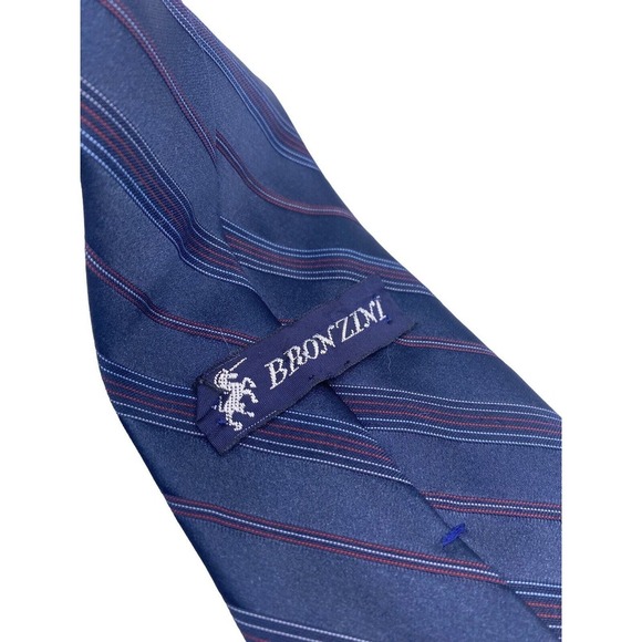 Vintage Bronzini Tie Textured Stripe Blue Horse Unicorn Logo Rockabilly 60s 70s - Picture 5 of 8